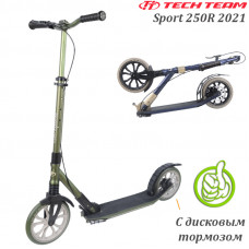 Самокат Tech Team Sport 250R 2021 Чёрно-зелёный с передним амортизатором и дисковым тормозом