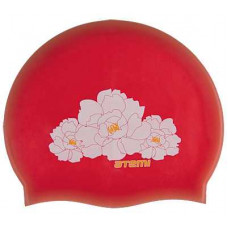 Шапочка для плавания Atemi, силикон, красная (цветы), PSC408