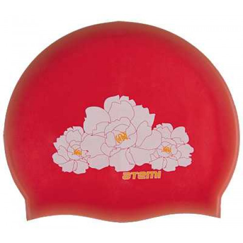 Шапочка для плавания Atemi, силикон, красная (цветы), PSC408