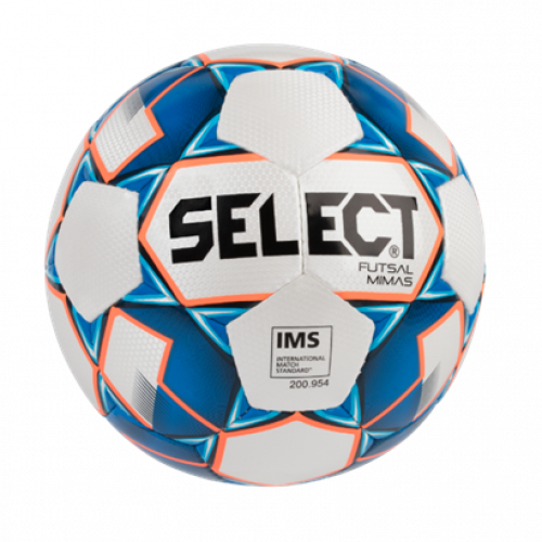 Мяч минифутбольный SELECT FUTSAL MIMAS, 852608-003 бел/син/оранж, окруж 62-64, размер 4, р/ш, 32 п