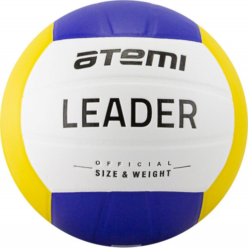 Мяч волейбольный Atemi LEADER, синтетическая кожа PVC, 18 п., желт/гол/бел, клееный, окруж 65-67