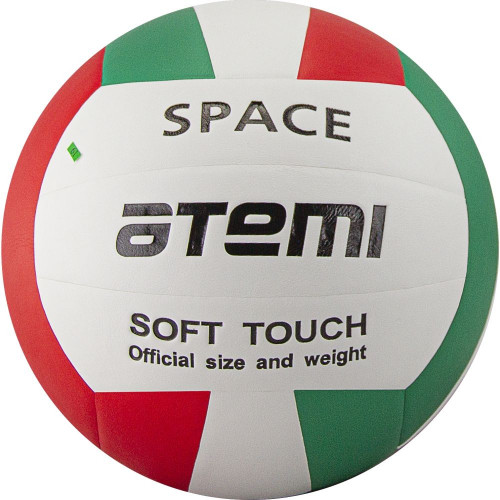 Мяч волейбольный Atemi SPACE, синтетическая кожа PU Soft, 18 п, зел/бел/красн, клееный, окруж 65-67