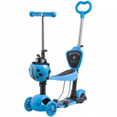 Самокат Novatrack Disco-kids Saddle PRO для детей, трансформер, свет.колеса PU 120*90мм, голубой