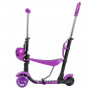 Самокат Novatrack Disco-kids Saddle PRO для детей, трансформер, свет.колеса PU 120*90мм, фиолетовый